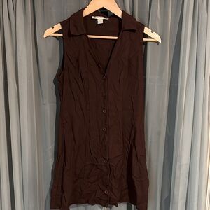 Sleeveless Brown Button Up Collared Dress